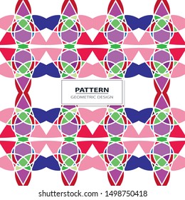 Vector seamless pattern background with different geometrical shapes of multiple colors. Illustration with symmetrical design.