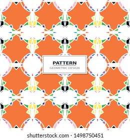 Vector seamless pattern background with different geometrical shapes of multiple colors. Illustration with symmetrical design.