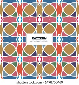 Vector seamless pattern background with different geometrical shapes of multiple colors. Illustration with symmetrical design.