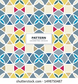 Vector seamless pattern background with different geometrical shapes of multiple colors. Illustration with symmetrical design.