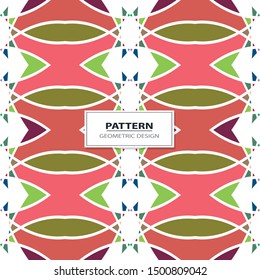 Vector seamless pattern background with different geometrical shapes of multiple colors. Illustration with symmetrical design.
