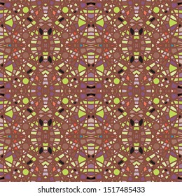Vector seamless pattern background with different geometrical shapes of multiple colors. Illustration with symmetrical design.