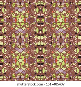Vector seamless pattern background with different geometrical shapes of multiple colors. Illustration with symmetrical design.