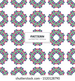 Vector seamless pattern background with different geometrical shapes of multiple colors. Illustration with symmetrical design.