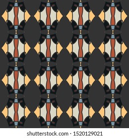Vector seamless pattern background with different geometrical shapes of multiple colors. Illustration with symmetrical design.