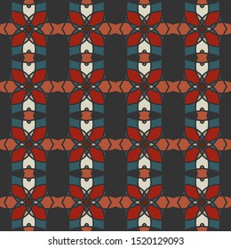 Vector seamless pattern background with different geometrical shapes of multiple colors. Illustration with symmetrical design.