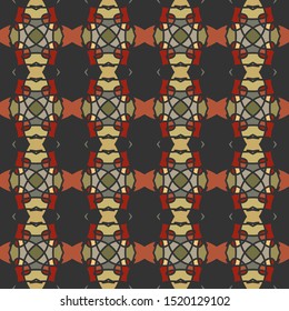 Vector seamless pattern background with different geometrical shapes of multiple colors. Illustration with symmetrical design.