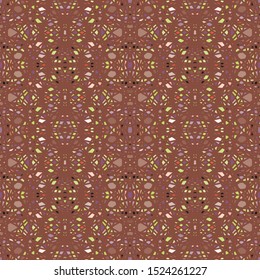 Vector seamless pattern background with different geometrical shapes of multiple colors. Illustration with symmetrical design.