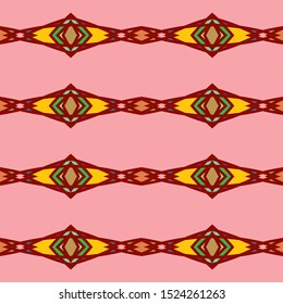 Vector seamless pattern background with different geometrical shapes of multiple colors. Illustration with symmetrical design.