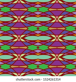 Vector seamless pattern background with different geometrical shapes of multiple colors. Illustration with symmetrical design.