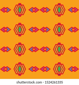 Vector seamless pattern background with different geometrical shapes of multiple colors. Illustration with symmetrical design.