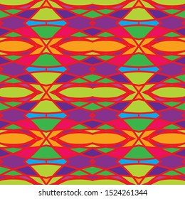 Vector seamless pattern background with different geometrical shapes of multiple colors. Illustration with symmetrical design.