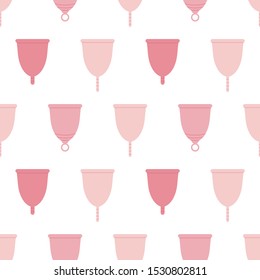 Vector seamless pattern background with different menstrual cups for zero waste periods design.