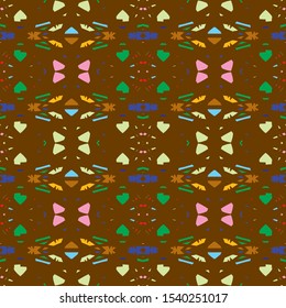 Vector seamless pattern background with different geometrical shapes of multiple colors. Illustration with symmetrical design
