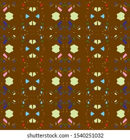 Vector seamless pattern background with different geometrical shapes of multiple colors. Illustration with symmetrical design
