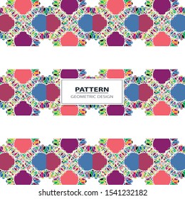 Vector seamless pattern background with different geometrical shapes of multiple colors.