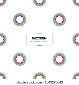 Vector seamless pattern background with different geometrical shapes of multiple colors. Illustration with symmetrical design.