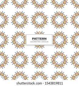 Vector seamless pattern background with different geometrical shapes of multiple colors. Illustration with symmetrical design.
