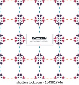 Vector seamless pattern background with different geometrical shapes of multiple colors. Illustration with symmetrical design.