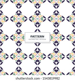 Vector seamless pattern background with different geometrical shapes of multiple colors. Illustration with symmetrical design.