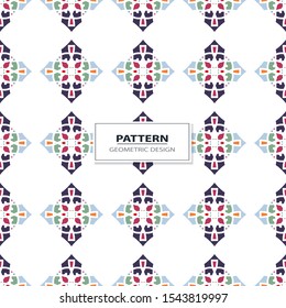 Vector seamless pattern background with different geometrical shapes of multiple colors. Illustration with symmetrical design.