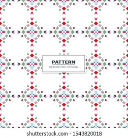 Vector seamless pattern background with different geometrical shapes of multiple colors. Illustration with symmetrical design.