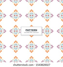 Vector seamless pattern background with different geometrical shapes of multiple colors. Illustration with symmetrical design.