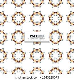 Vector seamless pattern background with different geometrical shapes of multiple colors. Illustration with symmetrical design.