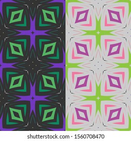 Vector seamless pattern background with different geometrical shapes of multiple colors. Illustration with symmetrical design.