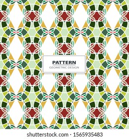 Vector seamless pattern background with different geometrical shapes of multiple colors. Illustration with symmetrical design.