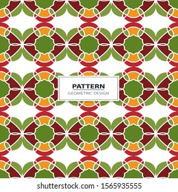 Vector seamless pattern background with different geometrical shapes of multiple colors. Illustration with symmetrical design.