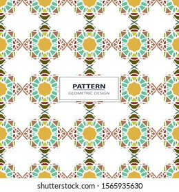 Vector seamless pattern background with different geometrical shapes of multiple colors. Illustration with symmetrical design.