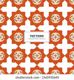 Vector seamless pattern background with different geometrical shapes of multiple colors. Illustration with symmetrical design.