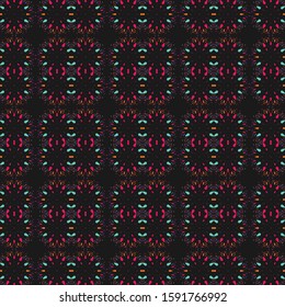 Vector seamless pattern background with different geometrical shapes of multiple colors. Illustration with symmetrical design.