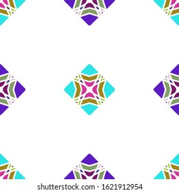 Vector seamless pattern background with different geometrical shapes of multiple colors. Illustration with symmetrical design.