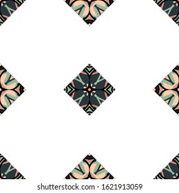 Vector seamless pattern background with different geometrical shapes of multiple colors. Illustration with symmetrical design.