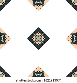 Vector seamless pattern background with different geometrical shapes of multiple colors. Illustration with symmetrical design.