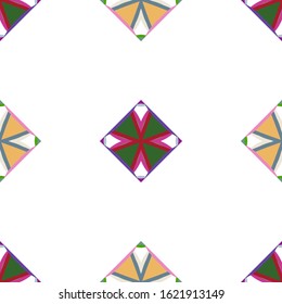 Vector seamless pattern background with different geometrical shapes of multiple colors. Illustration with symmetrical design.