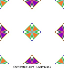 Vector seamless pattern background with different geometrical shapes of multiple colors. Illustration with symmetrical design.