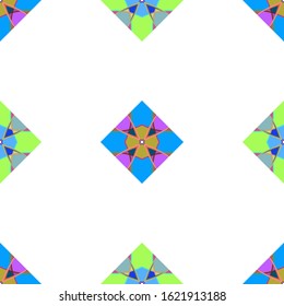 Vector seamless pattern background with different geometrical shapes of multiple colors. Illustration with symmetrical design.