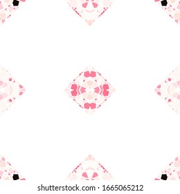 Vector seamless pattern background with different geometrical shapes of multiple colors. Illustration with symmetrical design. Kaleidoscope backdrop. Modern banner design template.