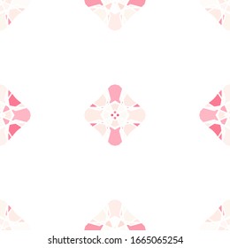 Vector seamless pattern background with different geometrical shapes of multiple colors. Illustration with symmetrical design. Kaleidoscope backdrop. Modern banner design template.