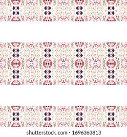 Vector seamless pattern background with different geometrical shapes of multiple colors. Illustration with symmetrical design.
