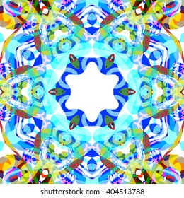 Vector seamless pattern background with different geometrical shapes of multiple colors. Illustration with symmetrical design, abstract background. Kaleidoscope background. Modern background template.