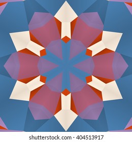 Vector seamless pattern background with different geometrical shapes of multiple colors. Illustration with symmetrical design. Kaleidoscope backdrop. Modern banner design template.