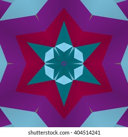 Vector seamless pattern background with different geometrical shapes of multiple colors. Illustration with symmetrical design. Kaleidoscope backdrop. Modern banner design template.