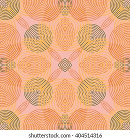 Vector seamless pattern background with different geometrical shapes of multiple colors. Illustration with symmetrical design. Kaleidoscope backdrop. Modern banner design template.