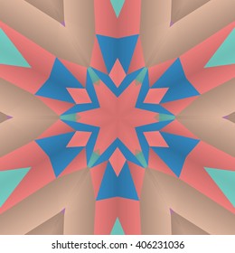 Vector seamless pattern background with different geometrical shapes of multiple colors. Illustration with symmetrical design. Kaleidoscope backdrop. Modern banner design template.