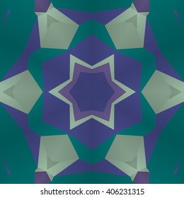 Vector seamless pattern background with different geometrical shapes of multiple colors. Illustration with symmetrical design. Kaleidoscope backdrop. Modern banner design template.