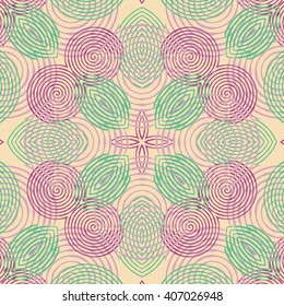 Vector seamless pattern background with different geometrical shapes of multiple colors. Illustration with symmetrical design. Kaleidoscope backdrop. Modern banner design template.